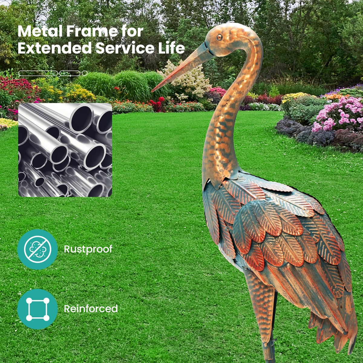 Set of 2 Crane Garden Statues Standing Metal Crane Sculptures Bird view 3