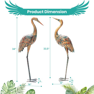 Set of 2 Crane Garden Statues Standing Metal Crane Sculptures Bird view 4