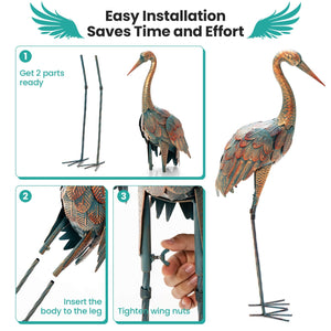 Set of 2 Crane Garden Statues Standing Metal Crane Sculptures Bird view 5