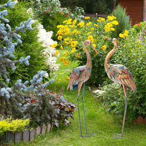 Set of 2 Crane Garden Statues Standing Metal Crane Sculptures Bird view 6