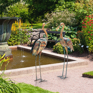 Set of 2 Crane Garden Statues Standing Metal Crane Sculptures Bird view 8