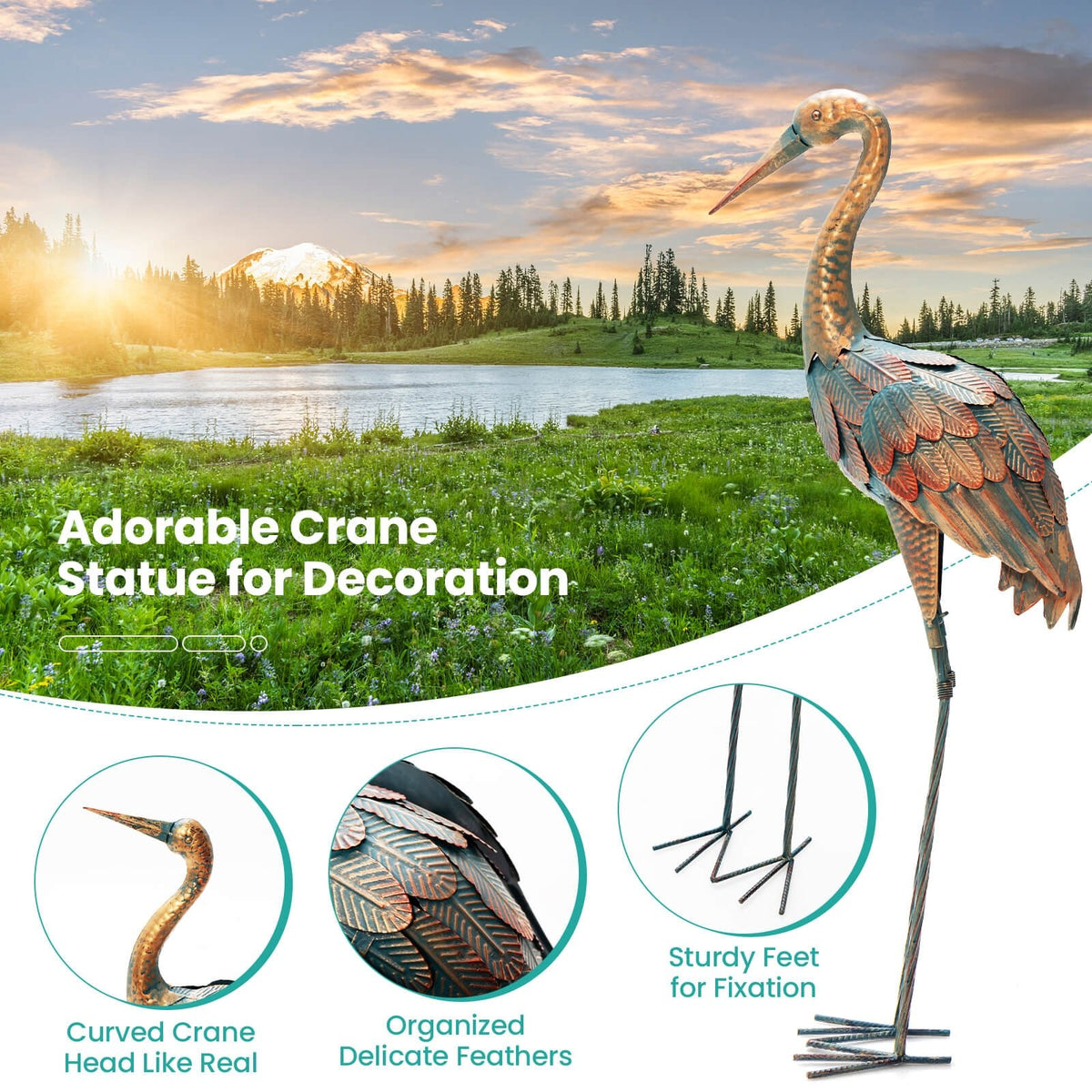 Set of 2 Crane Garden Statues Standing Metal Crane Sculptures Bird view 9