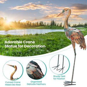 Set of 2 Crane Garden Statues Standing Metal Crane Sculptures Bird view 9