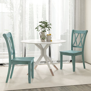 Set of 2 Cross Back Rubber Wood Dining Chairs-Green view 3