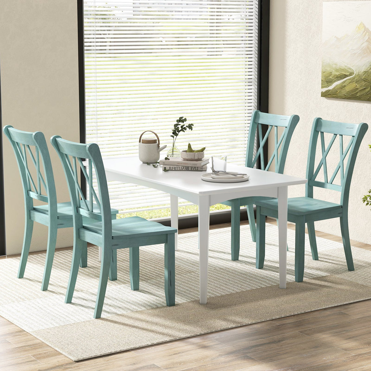 Set of 2 Cross Back Rubber Wood Dining Chairs-Green view 5