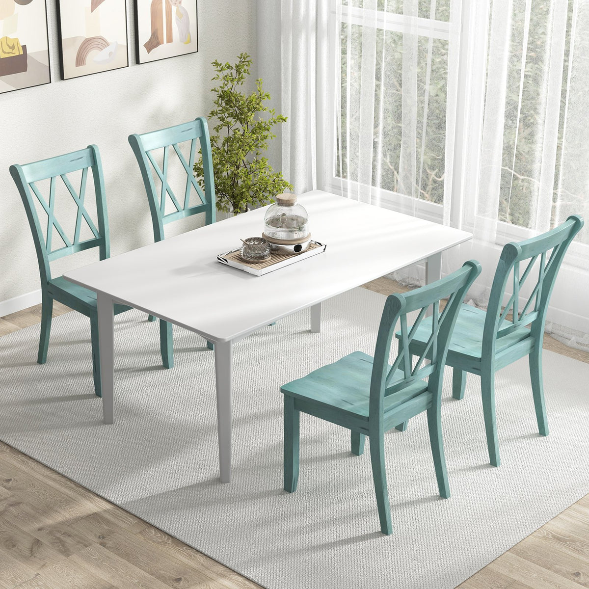 Set of 2 Cross Back Rubber Wood Dining Chairs-Green view 6