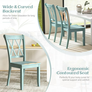 Set of 2 Cross Back Rubber Wood Dining Chairs-Green view 8