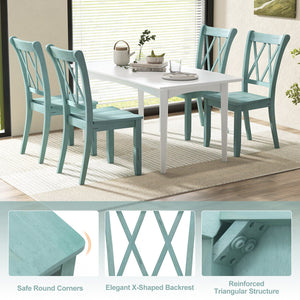 Set of 2 Cross Back Rubber Wood Dining Chairs-Green view 9