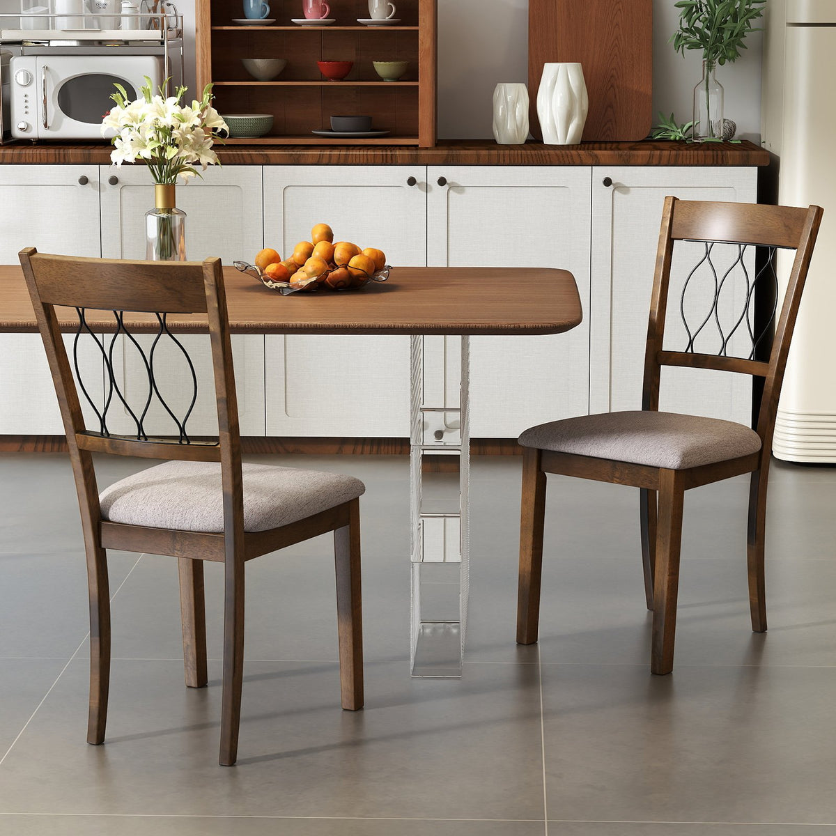 Set of 2 Dining Chair Fabric/Faux Leather Upholstered with Padded Seat-Rustic Brown view 2
