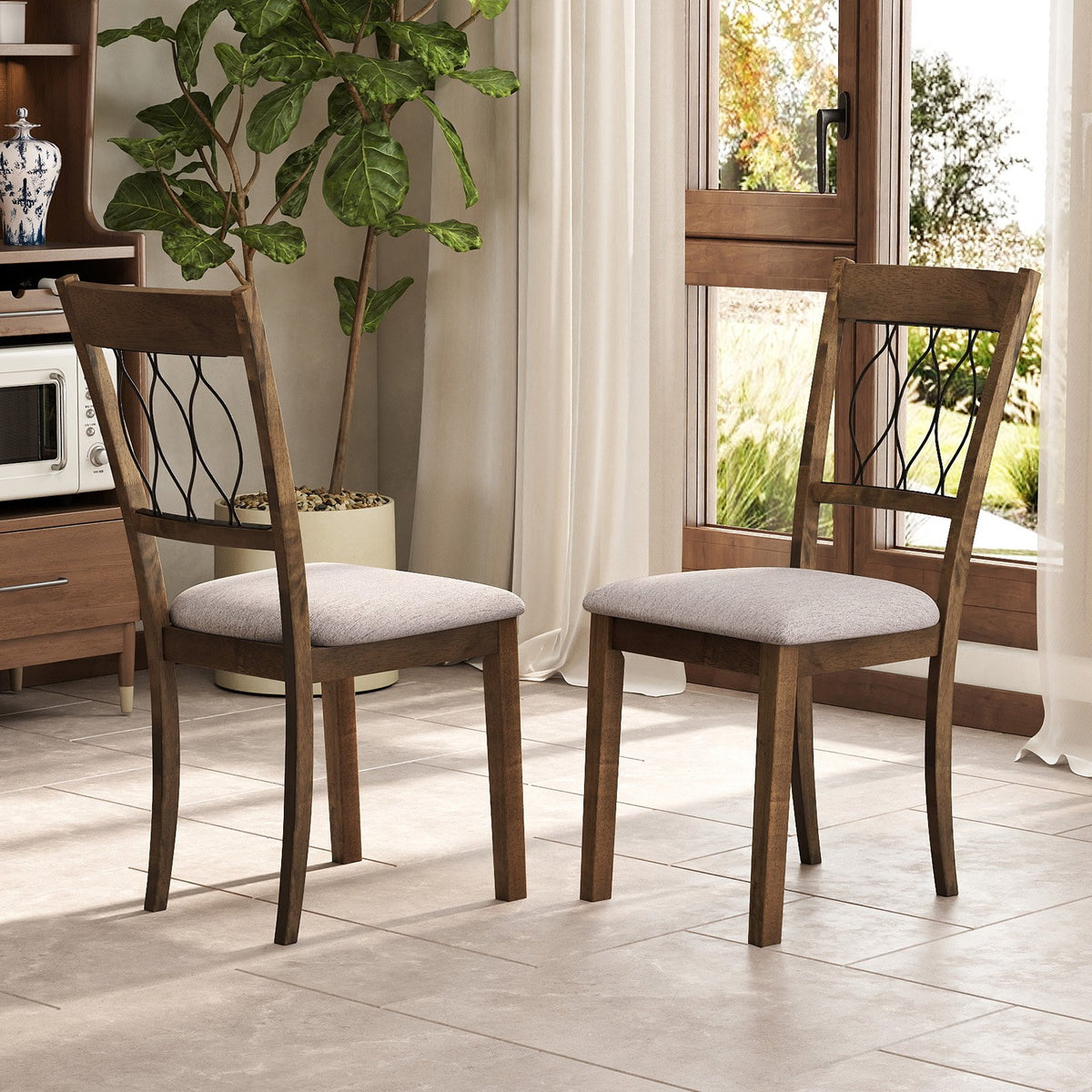 Set of 2 Dining Chair Fabric/Faux Leather Upholstered with Padded Seat-Rustic Brown view 3