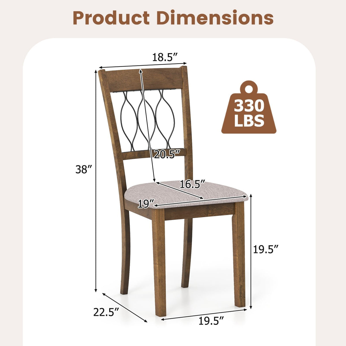 Set of 2 Dining Chair Fabric/Faux Leather Upholstered with Padded Seat-Rustic Brown view 4