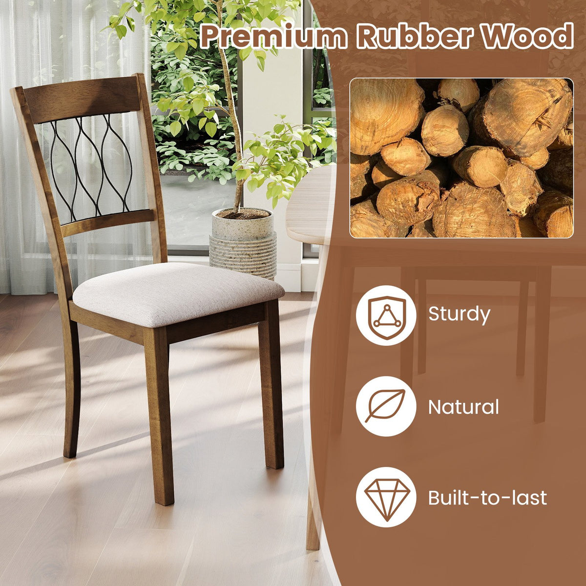 Set of 2 Dining Chair Fabric/Faux Leather Upholstered with Padded Seat-Rustic Brown view 7