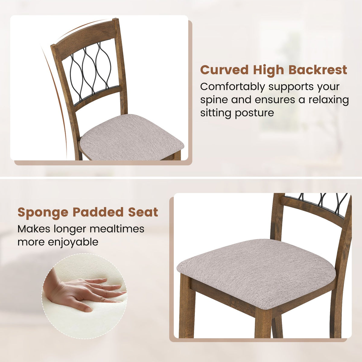 Set of 2 Dining Chair Fabric/Faux Leather Upholstered with Padded Seat-Rustic Brown view 8