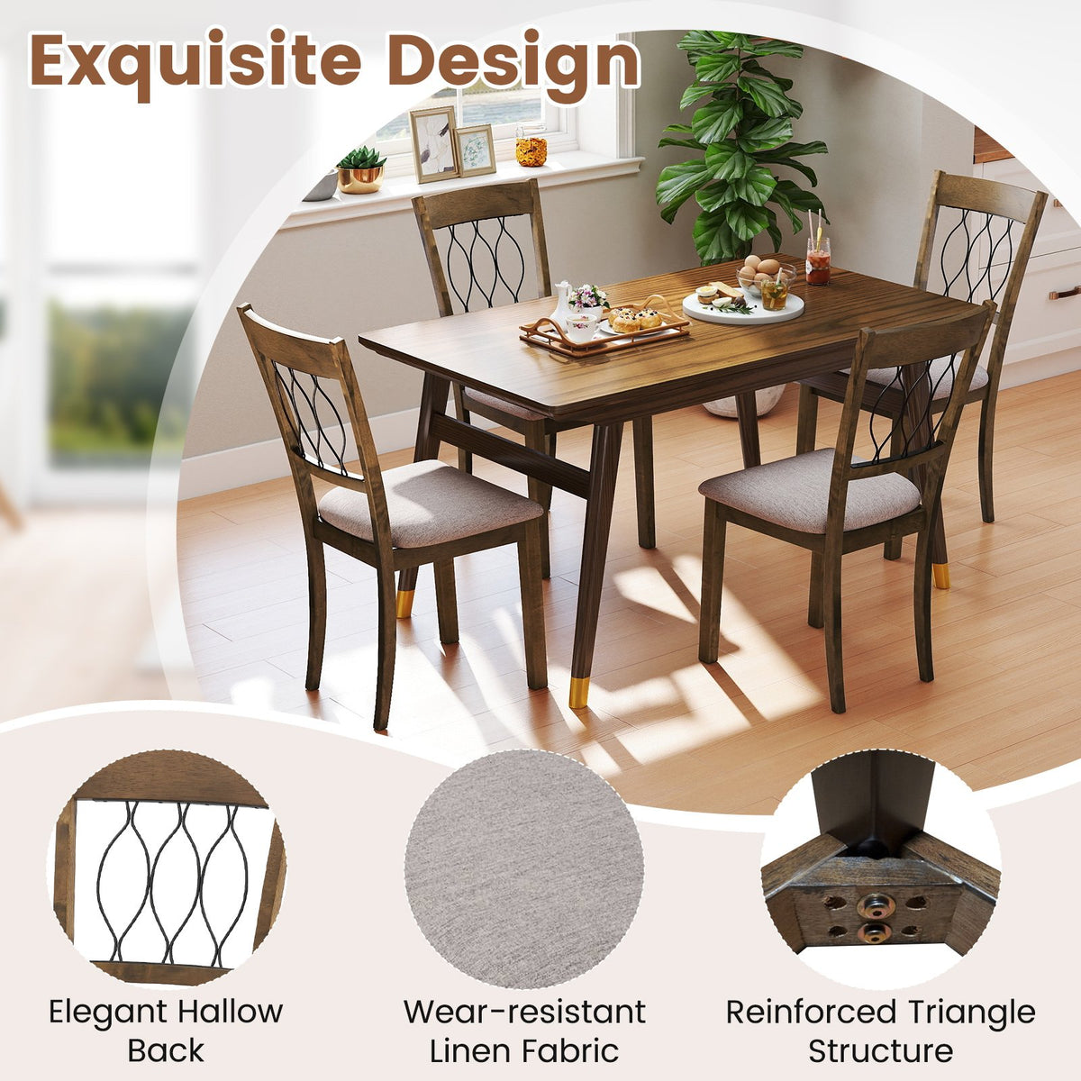 Set of 2 Dining Chair Fabric/Faux Leather Upholstered with Padded Seat-Rustic Brown view 9