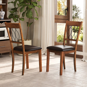 Set of 2 Dining Chair Fabric/Faux Leather Upholstered with Padded Seat-Walnut view 3