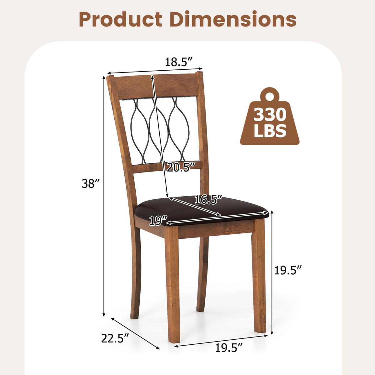 Set of 2 Dining Chair Fabric/Faux Leather Upholstered with Padded Seat-Walnut view 4