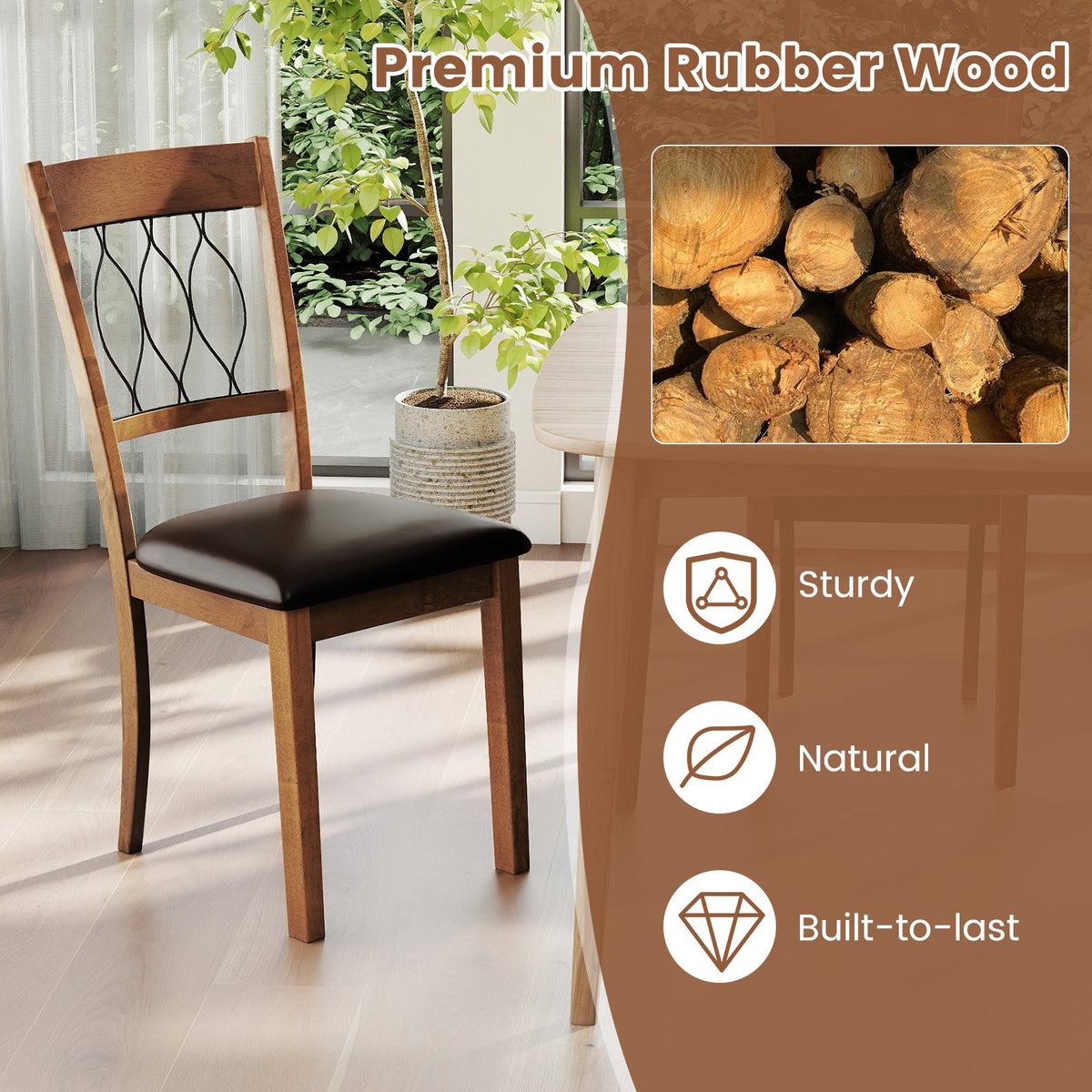 Set of 2 Dining Chair Fabric/Faux Leather Upholstered with Padded Seat-Walnut view 7