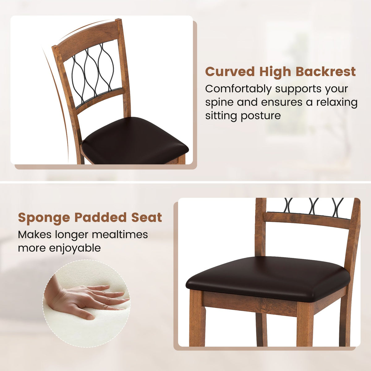 Set of 2 Dining Chair Fabric/Faux Leather Upholstered with Padded Seat-Walnut view 8