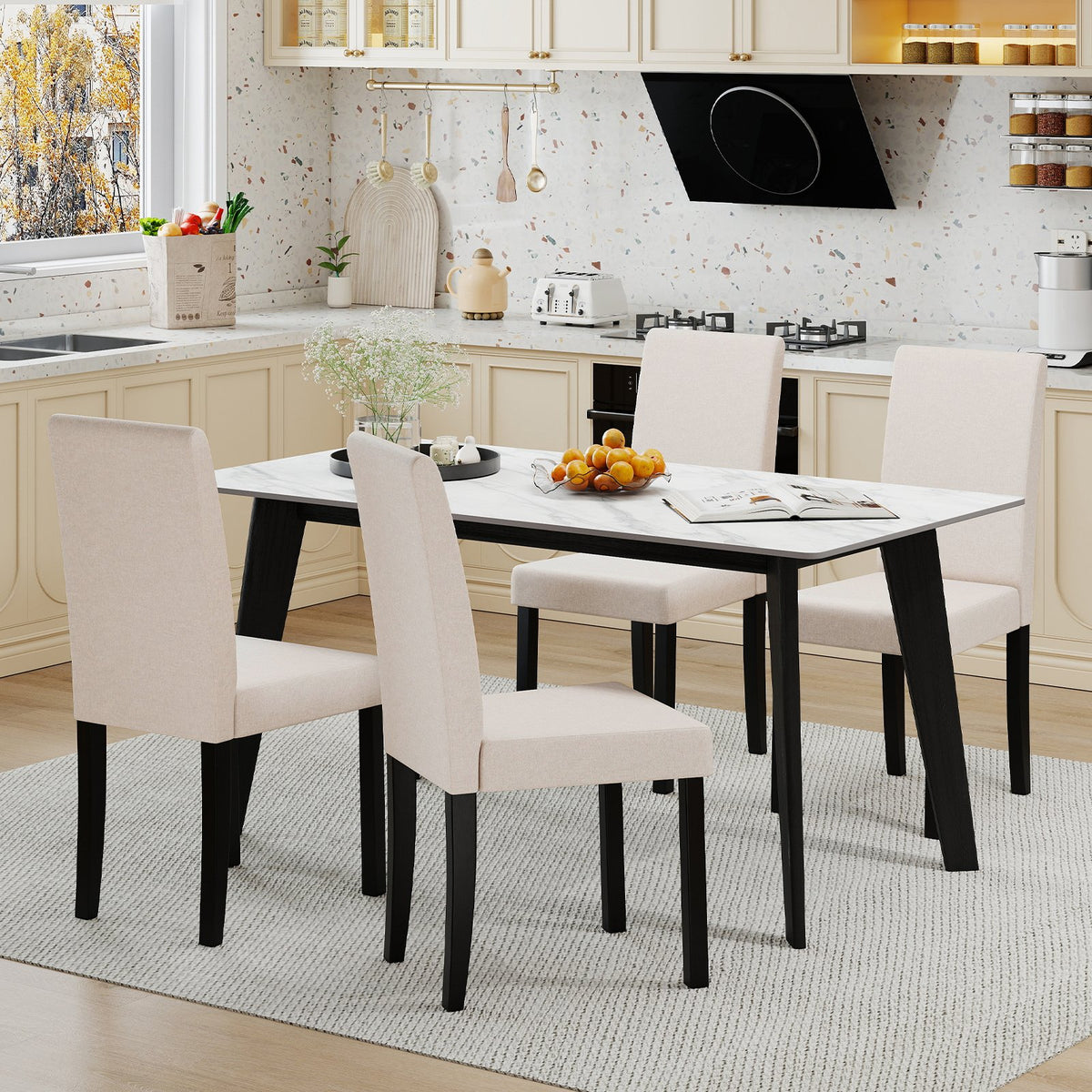 Set of 2 Dining Chair Mid-Century Modern Fabric Upholstered Parson Chairs-Beige view 5