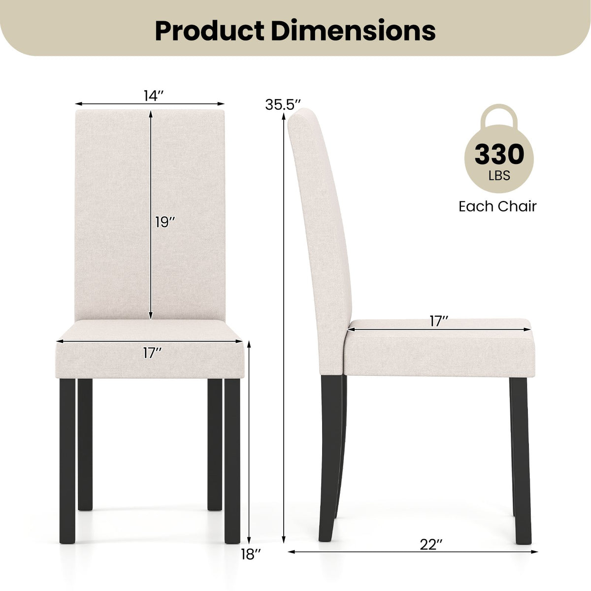 Set of 2 Dining Chair Mid-Century Modern Fabric Upholstered Parson Chairs-Beige view 6