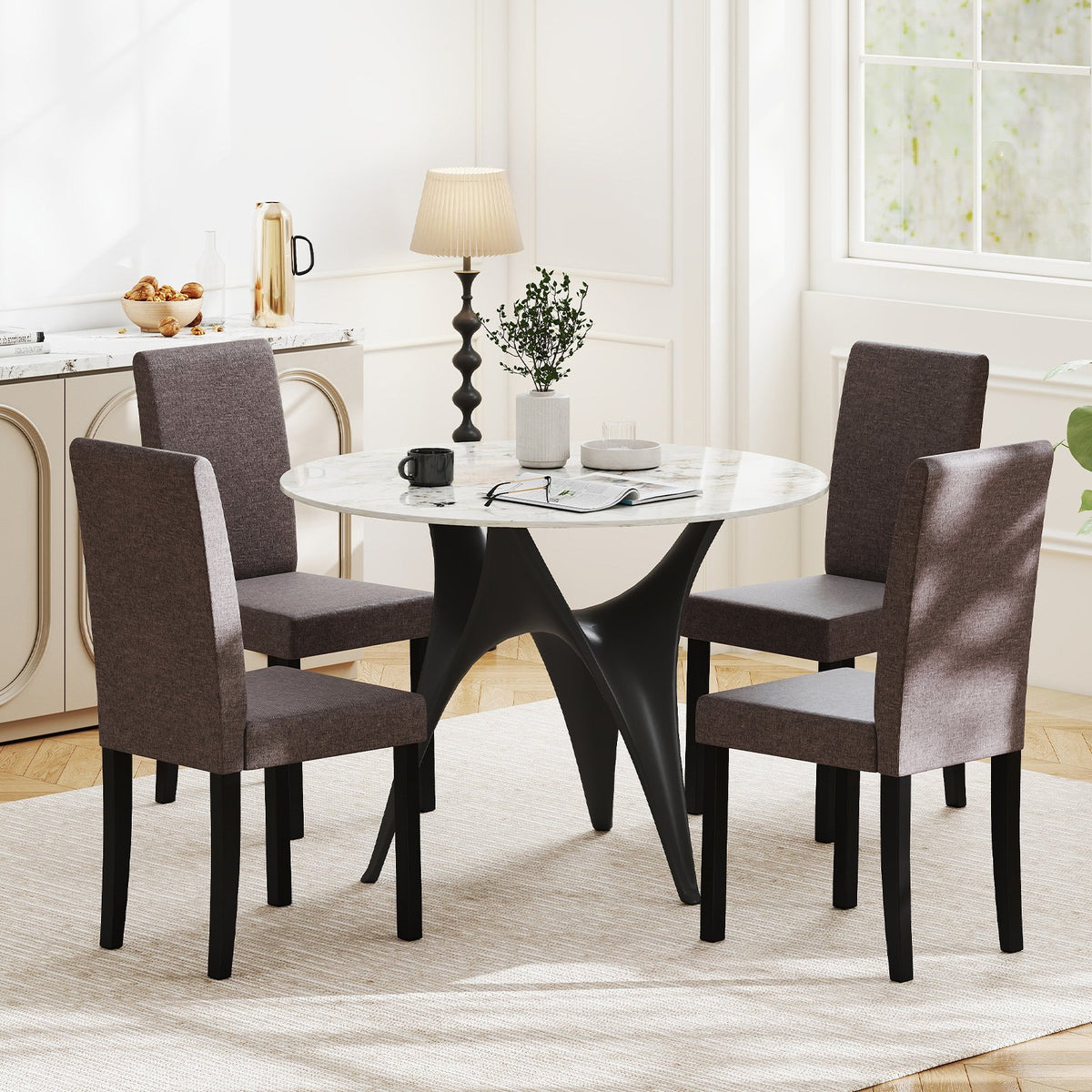 Set of 2 Dining Chair Mid-Century Modern Fabric Upholstered Parson Chairs-Brown view 3