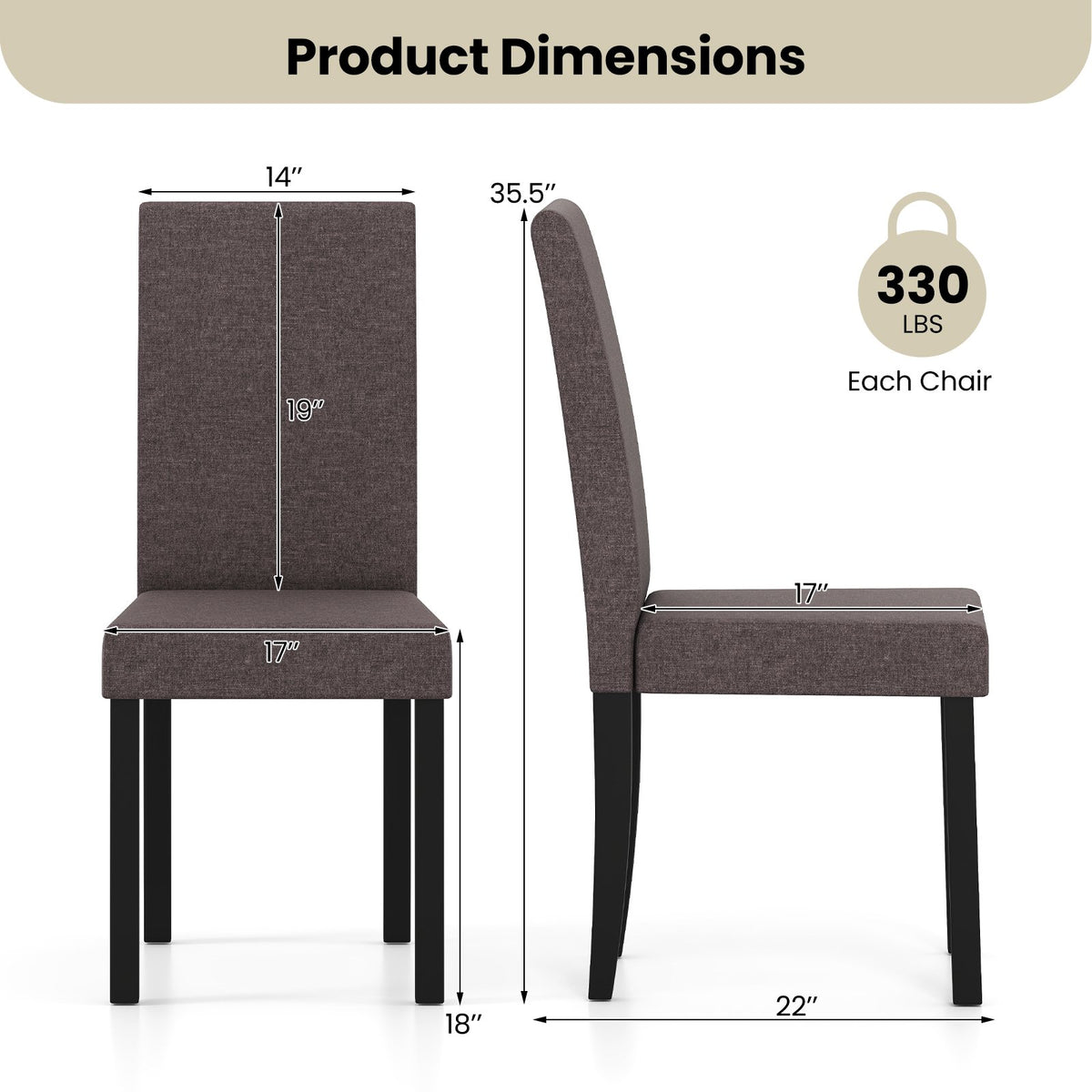 Set of 2 Dining Chair Mid-Century Modern Fabric Upholstered Parson Chairs-Brown view 5