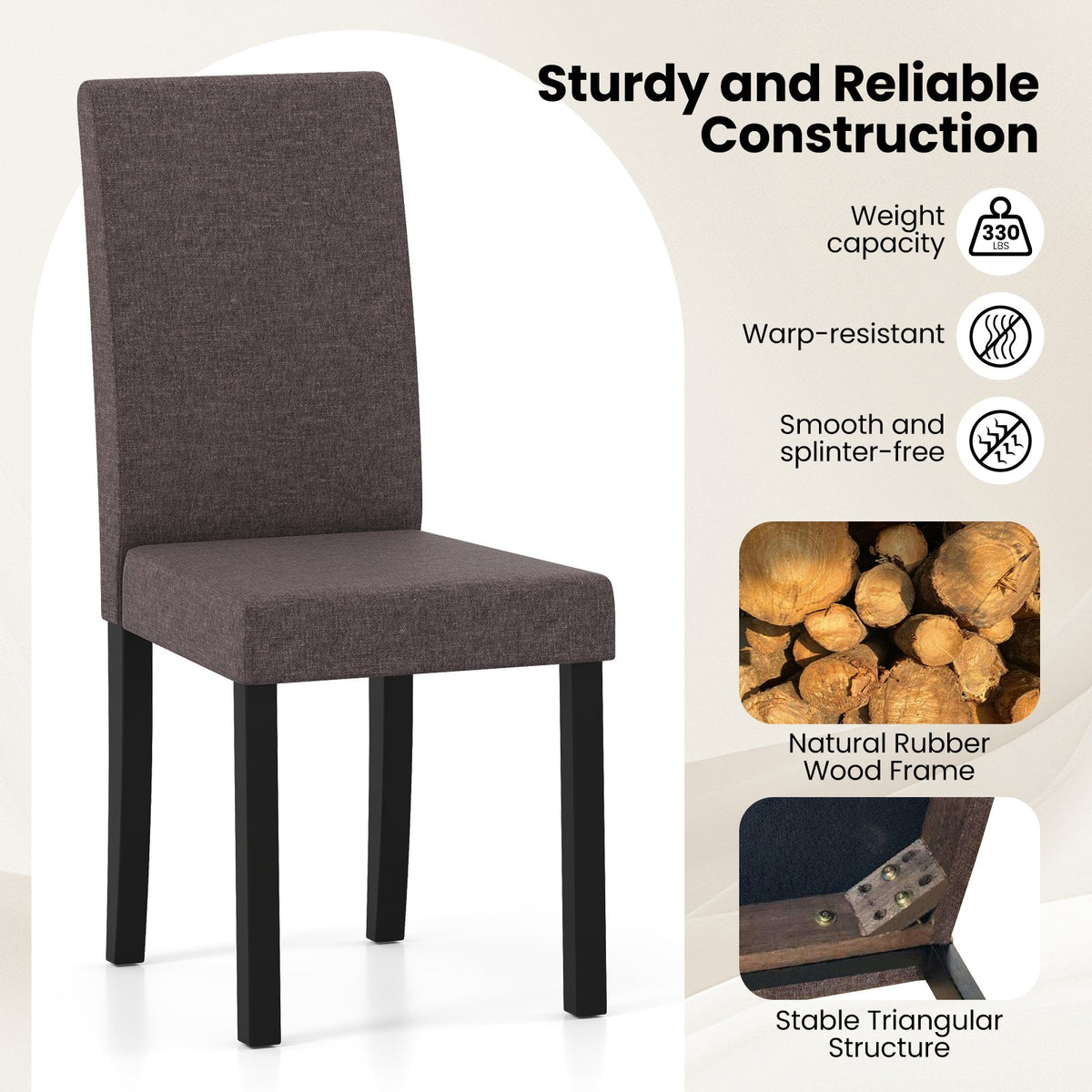 Set of 2 Dining Chair Mid-Century Modern Fabric Upholstered Parson Chairs-Brown view 6