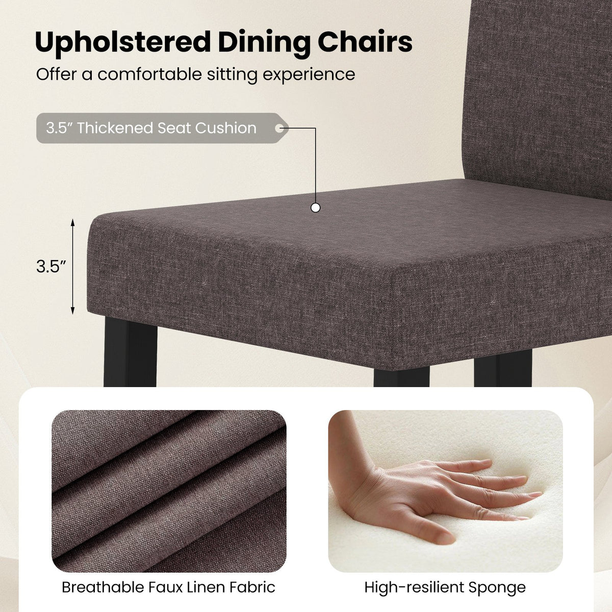 Set of 2 Dining Chair Mid-Century Modern Fabric Upholstered Parson Chairs-Brown view 7