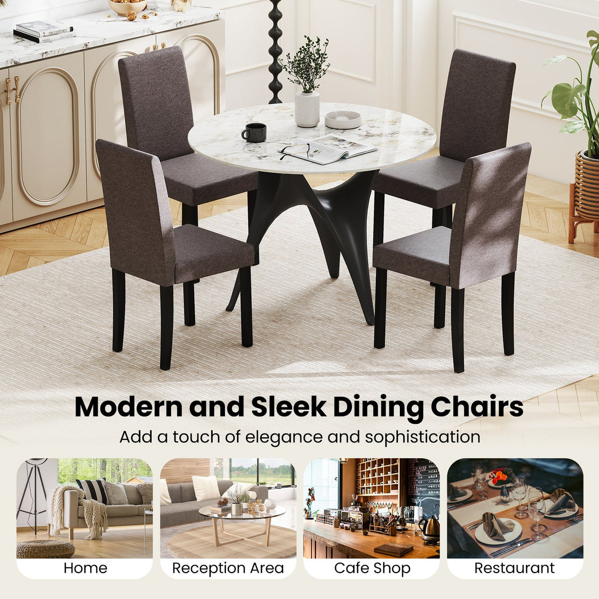 Set of 2 Dining Chair Mid-Century Modern Fabric Upholstered Parson Chairs-Brown view 9