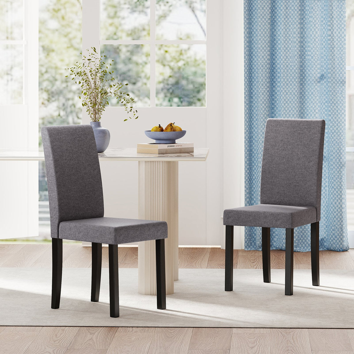 Set of 2 Dining Chair Mid-Century Modern Fabric Upholstered Parson Chairs-Dark Gray view 2