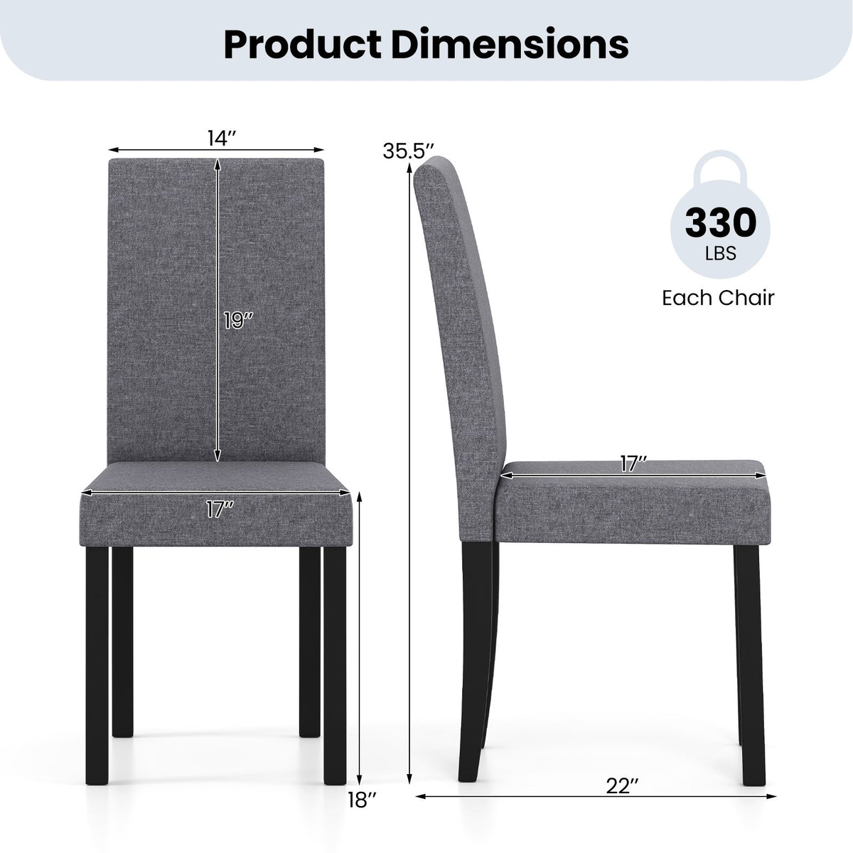 Set of 2 Dining Chair Mid-Century Modern Fabric Upholstered Parson Chairs-Dark Gray view 5