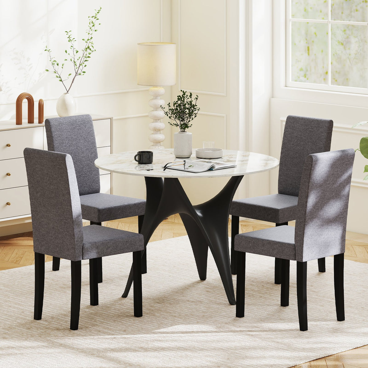 Set of 2 Dining Chair Mid-Century Modern Fabric Upholstered Parson Chairs-Dark Gray view 7
