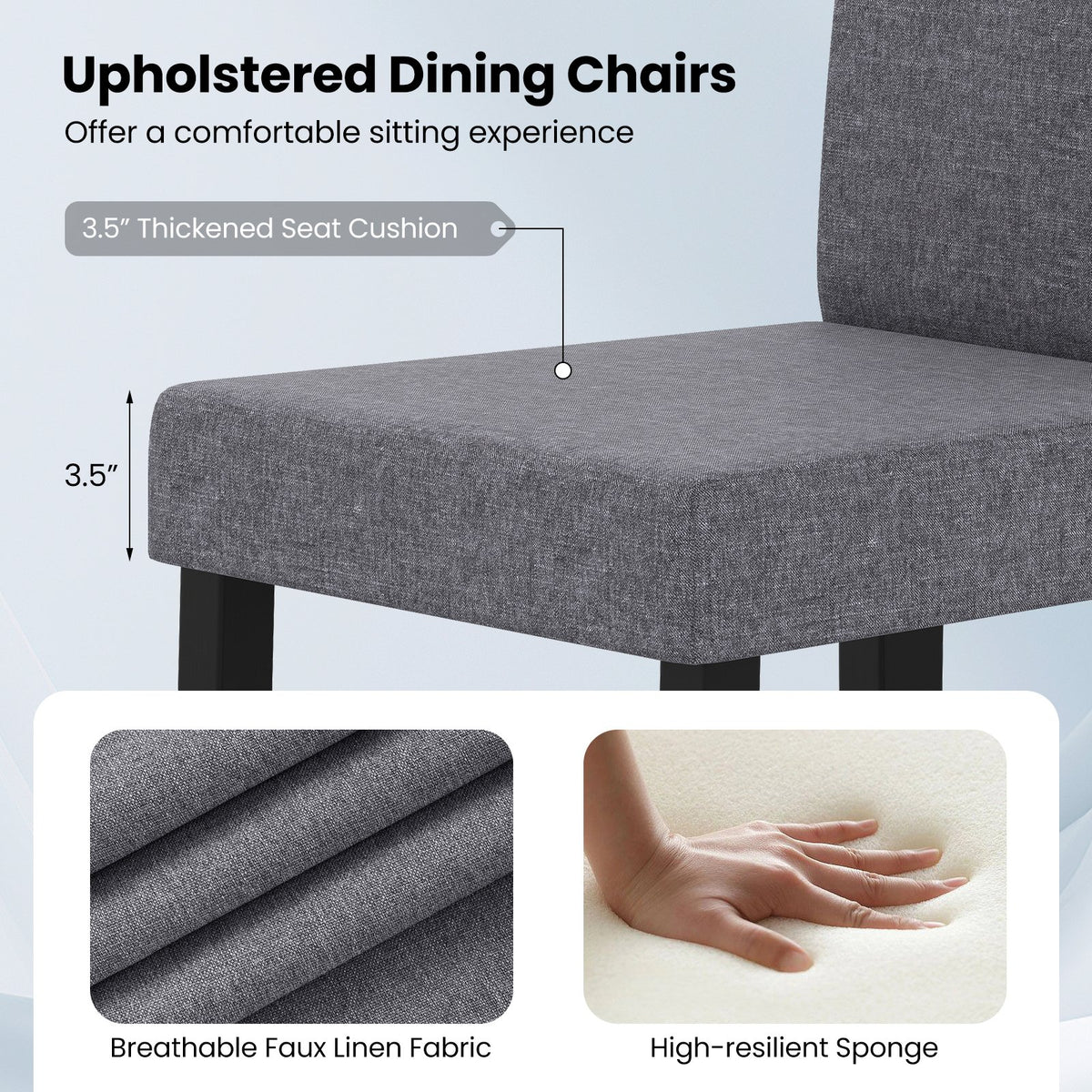 Set of 2 Dining Chair Mid-Century Modern Fabric Upholstered Parson Chairs-Dark Gray view 9