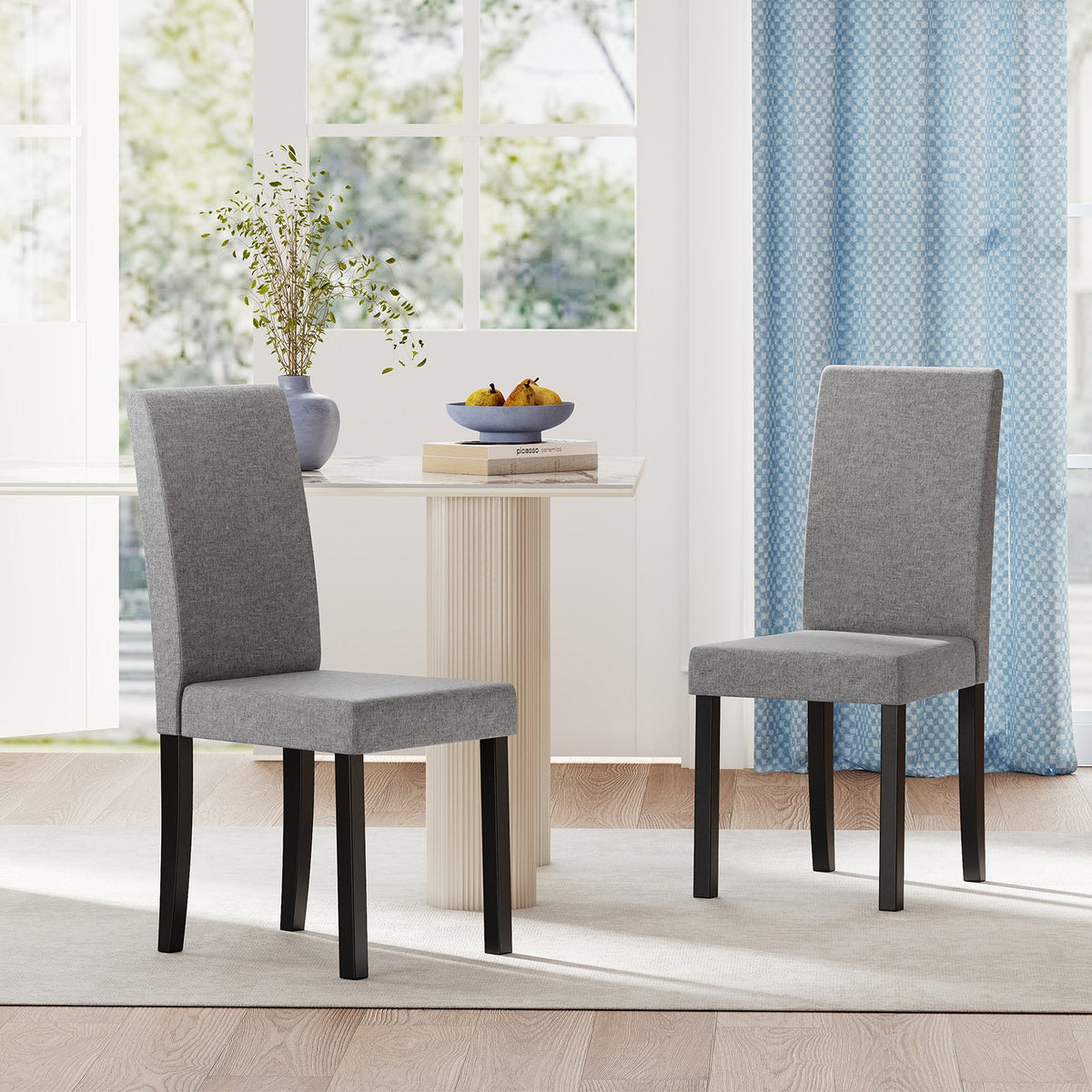 Set of 2 Dining Chair Mid-Century Modern Fabric Upholstered Parson Chairs-Light Gray view 2