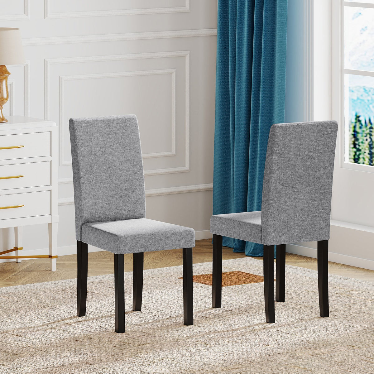 Set of 2 Dining Chair Mid-Century Modern Fabric Upholstered Parson Chairs-Light Gray view 3