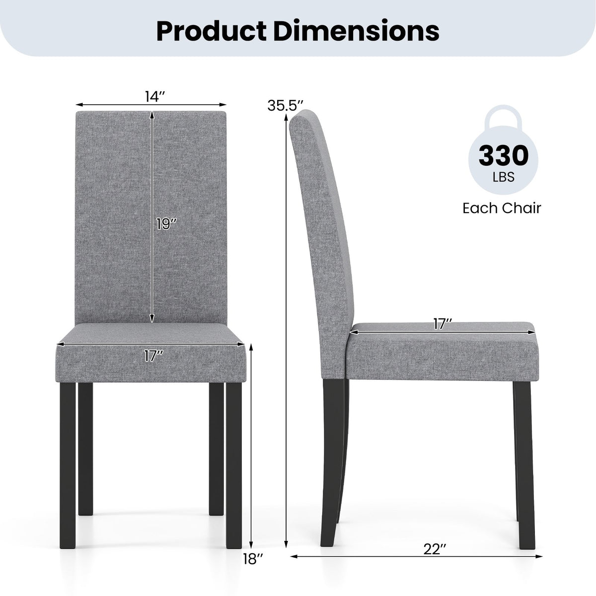 Set of 2 Dining Chair Mid-Century Modern Fabric Upholstered Parson Chairs-Light Gray view 4
