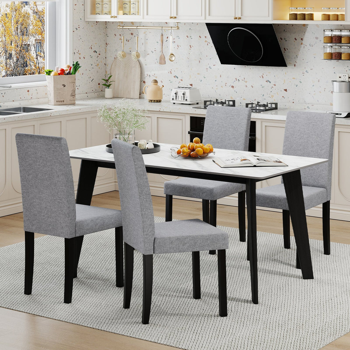 Set of 2 Dining Chair Mid-Century Modern Fabric Upholstered Parson Chairs-Light Gray view 6