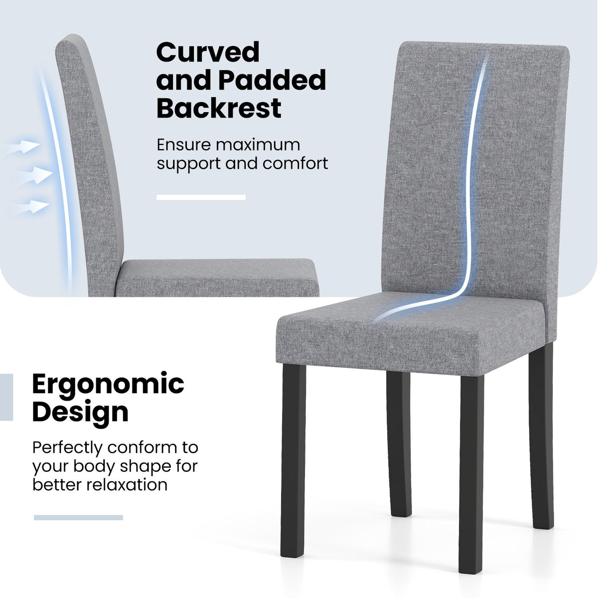 Set of 2 Dining Chair Mid-Century Modern Fabric Upholstered Parson Chairs-Light Gray view 8
