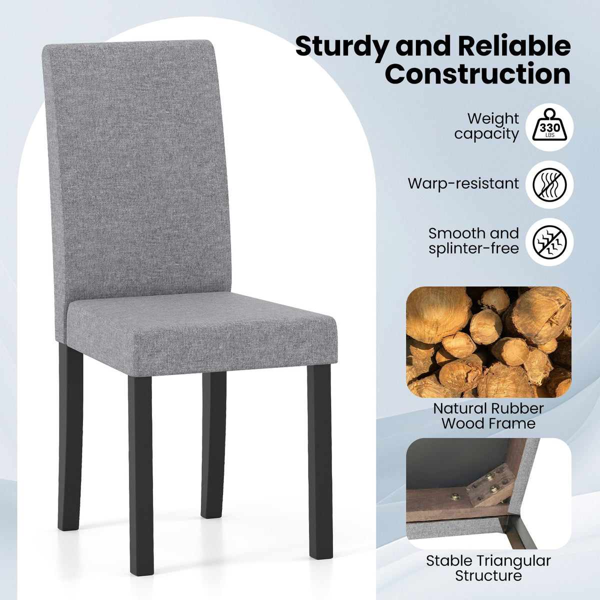 Set of 2 Dining Chair Mid-Century Modern Fabric Upholstered Parson Chairs-Light Gray view 9