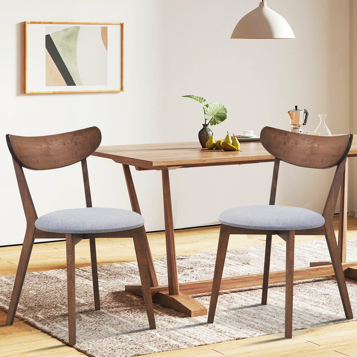 Set of 2 Dining Chairs Upholstered Curved Back Side view 3