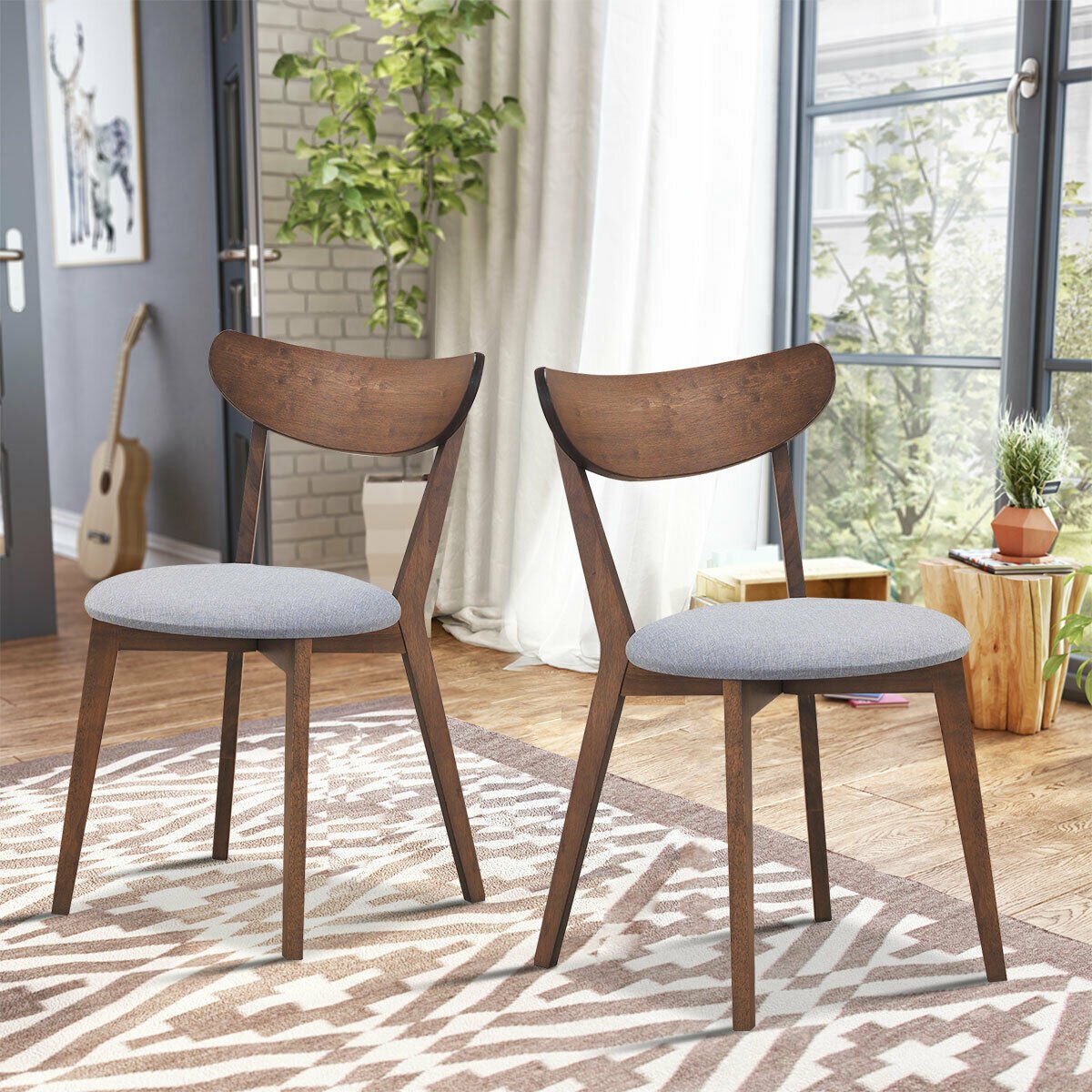 Set of 2 Dining Chairs Upholstered Curved Back Side view 6