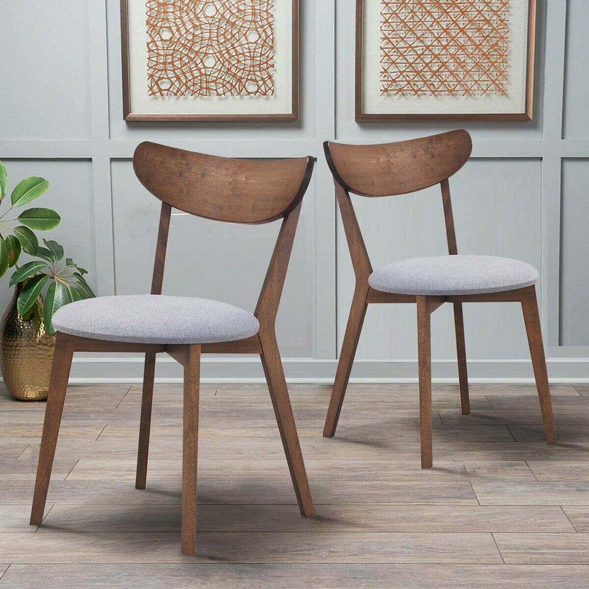 Set of 2 Dining Chairs Upholstered Curved Back Side view 7