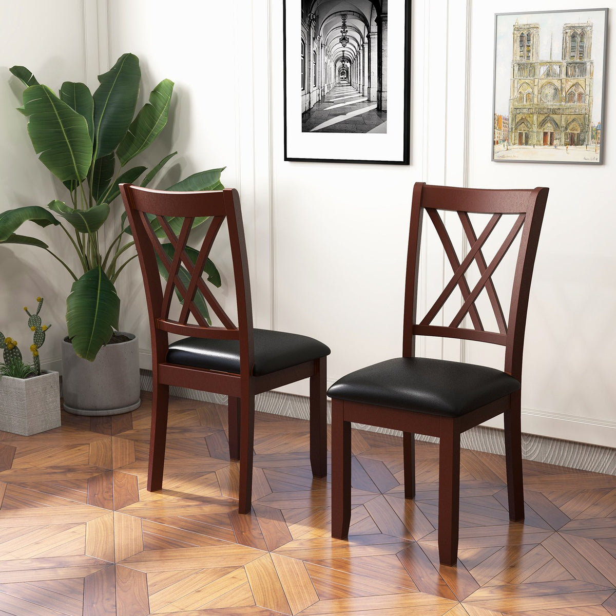 Set of 2 Dining Chair with Backrest and Padded Seat-Brown view 3