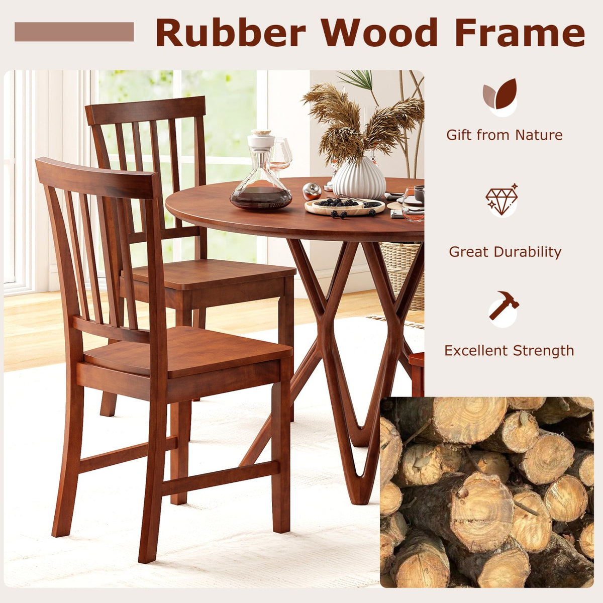 Set of 2 Dining Chairs with Solid Wooden Legs view 5