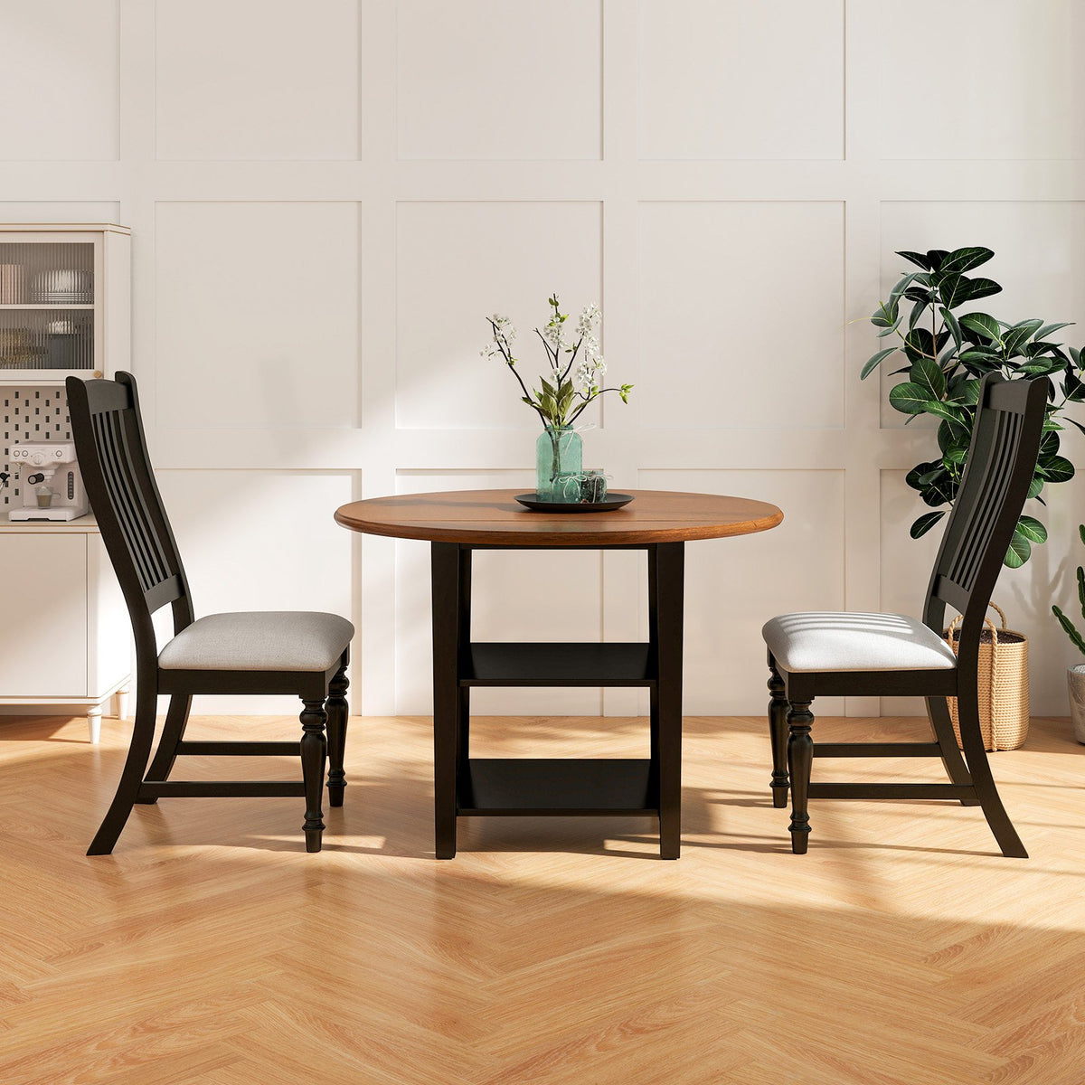 Set of 2 Dining Chairs Kitchen Side Chair with Solid Wood Legs-Black view 2
