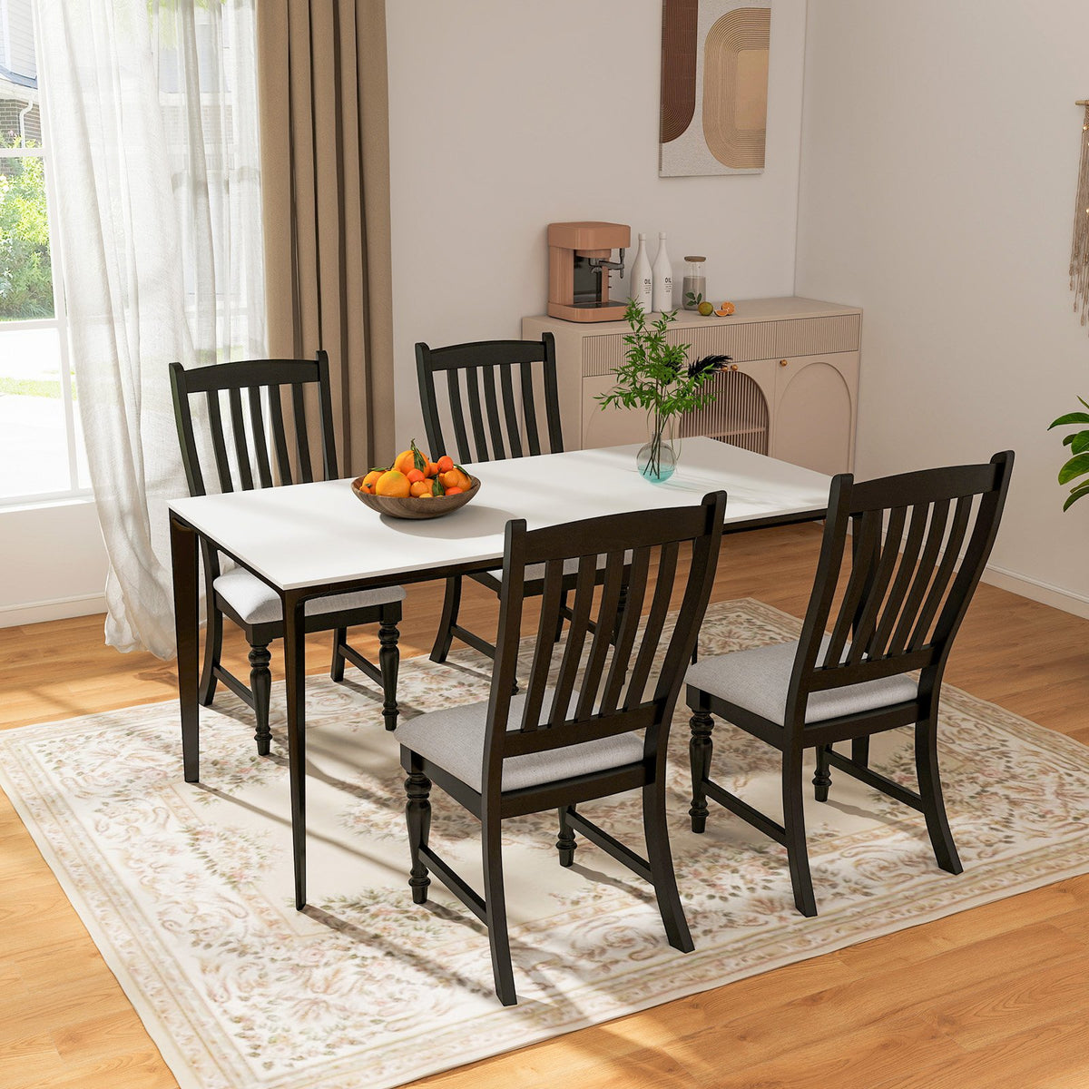 Set of 2 Dining Chairs Kitchen Side Chair with Solid Wood Legs-Black view 3