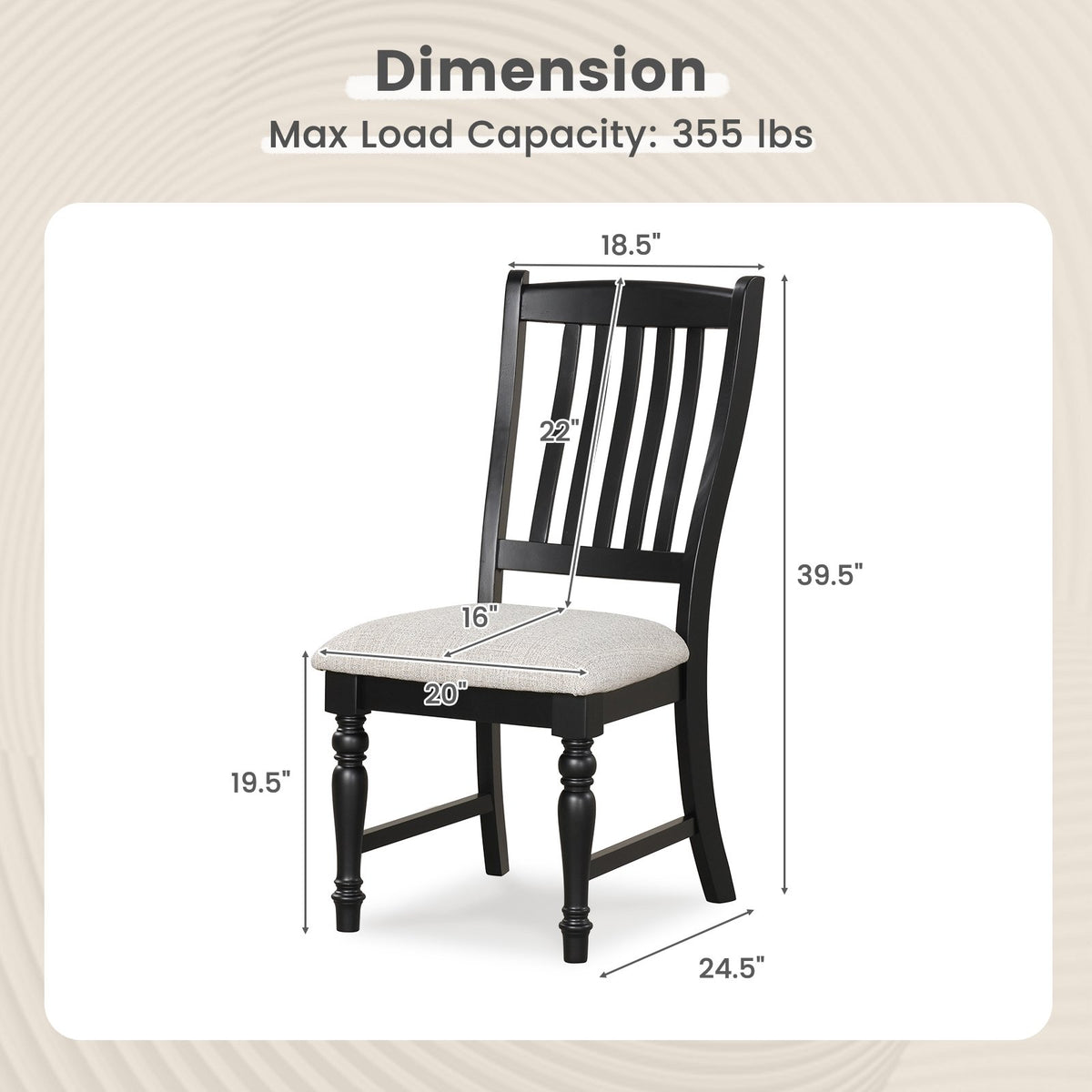 Set of 2 Dining Chairs Kitchen Side Chair with Solid Wood Legs-Black view 4