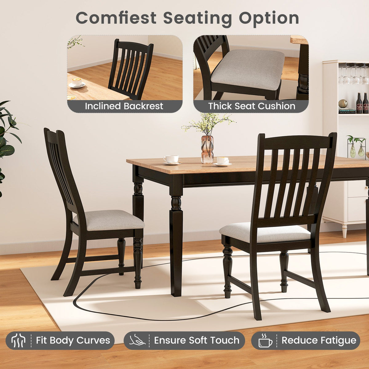 Set of 2 Dining Chairs Kitchen Side Chair with Solid Wood Legs-Black view 7