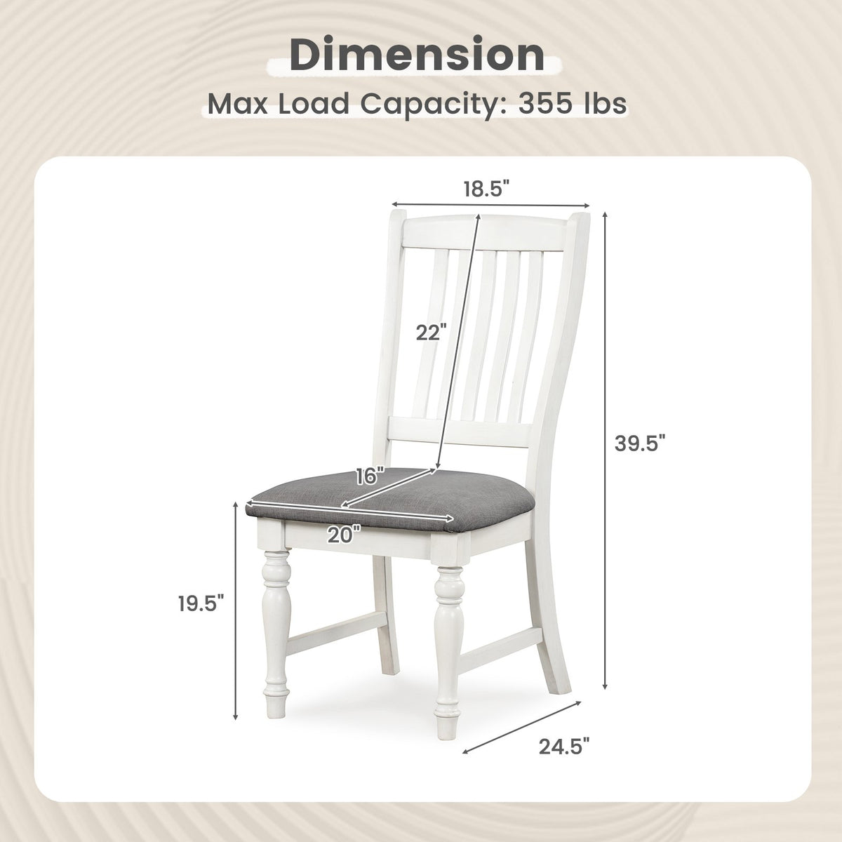 Set of 2 Dining Chairs Kitchen Side Chair with Solid Wood Legs-White view 5