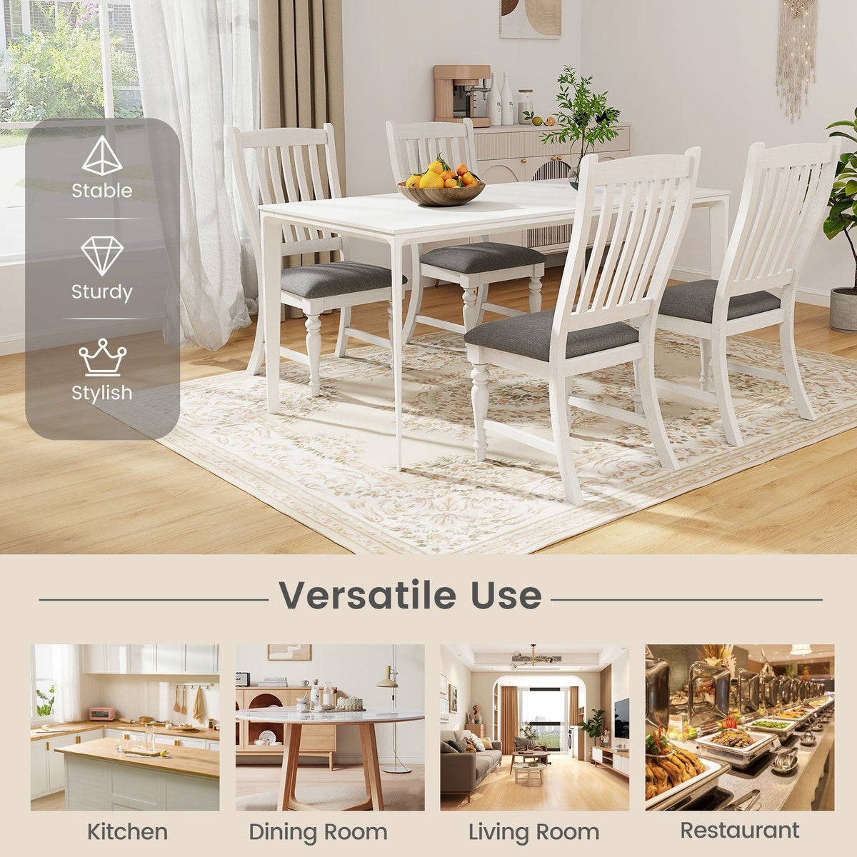 Set of 2 Dining Chairs Kitchen Side Chair with Solid Wood Legs-White view 6